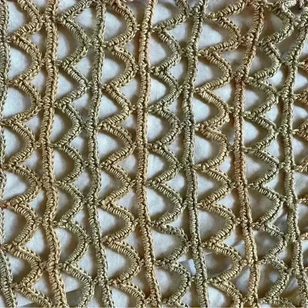 Vintage Macramé Handbag Purse Tote Crochet Handmade Boho Fish Net Bag.